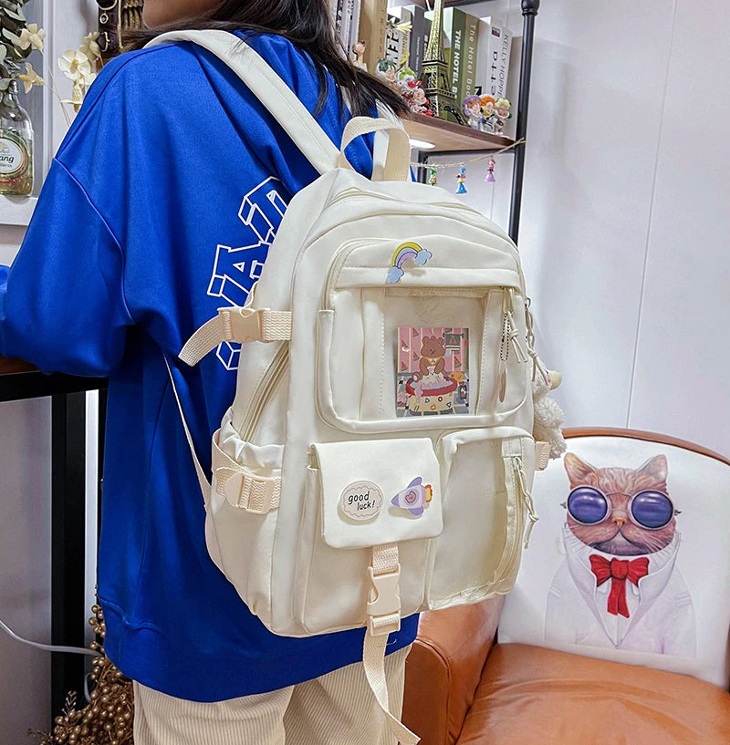 Cute Women Backpacks Waterproof Multi-Pocket Nylon School Backpack for Student Female Girls Kawaii Laptop Book Pack Mochilas