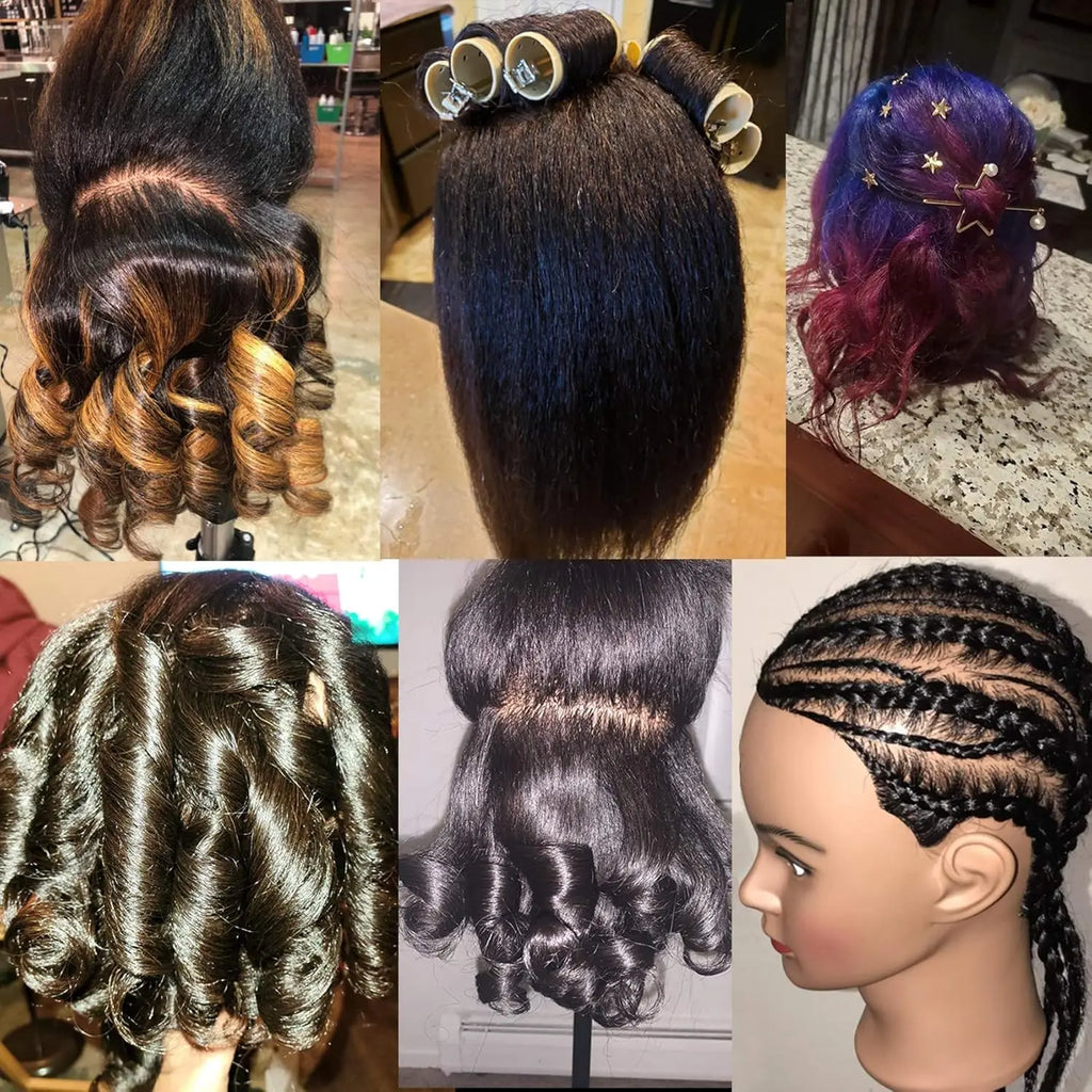 16"Human Hair Mannequin Head  for Braiding,Cosmetology Training Doll Head for Styling Practice With Stand