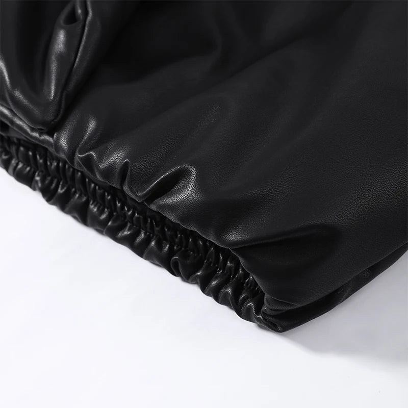 Solid Leather Turn Down Collar Cotton Coat 2026 Winter Ladies Warm Pockets Cropped Padded Jackets Women's High Street Outwear