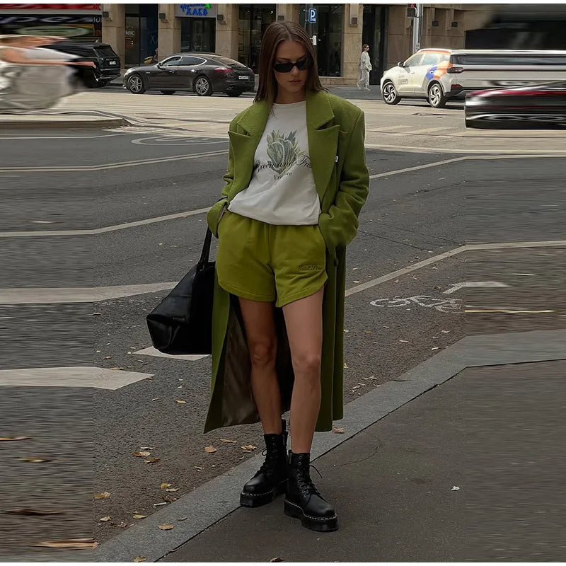Chic Women's Woolen Overcoat Autumn Winter Solid Lapel Double Breasted Long Sleeve Long Coat 2026 Elegant Lady Street Outwear