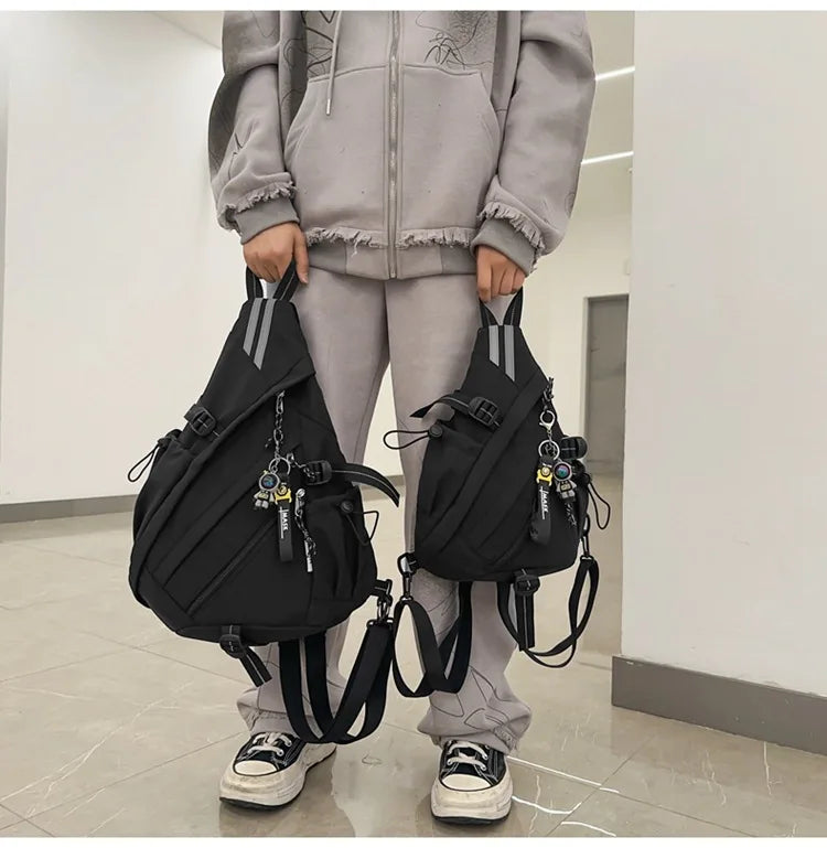 2024 Techwear Style Hip Hop Sport Motorcycle Backpack Men Women Multifunction Waterproof Travel Single Shoulder School Bag