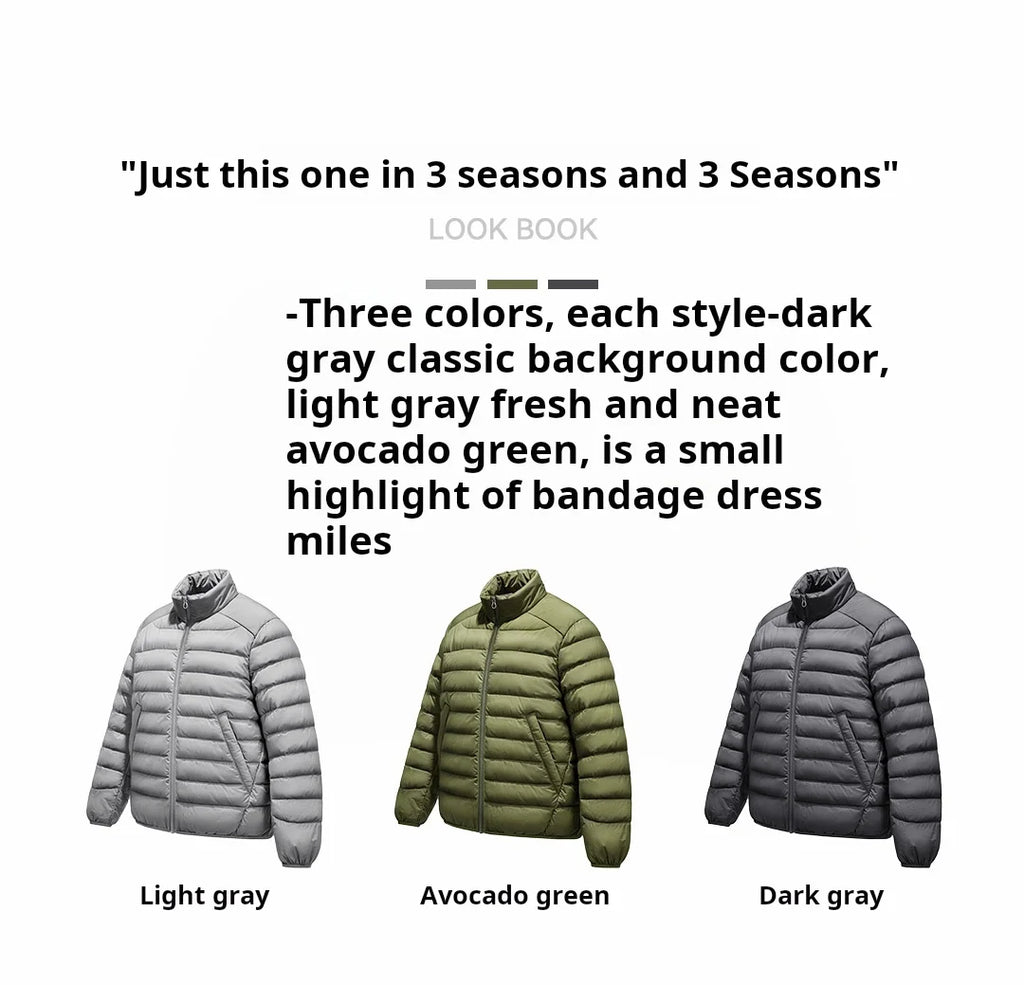 Maden Winter Men's Stand-up Collar Down Jacket Lightweight Hydrophobic White Duck Down Filling Coat Warm Inner Layer for Fall