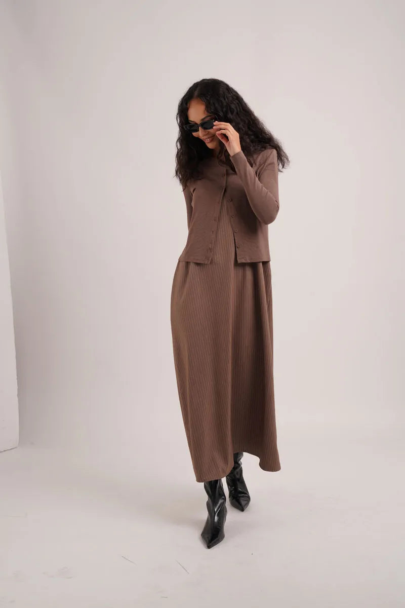 AS AW26 Pinstripe collection woman clothes ribbing cardigan + Embroidery vest  + Pinstripe slip dress+  Pinstripe  skirt