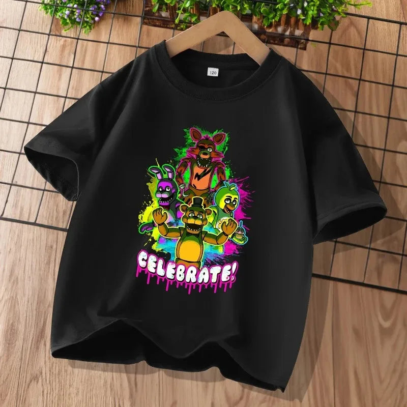 2026 Cartoon Five Nights At Freddys Kids T-shirts FNAF Graphic T-shirt Children Casual Sports Tops Short Sleeves Kids Clothing