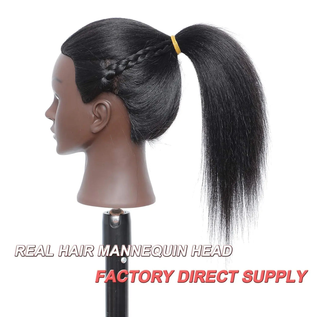 16"Human Hair Mannequin Head  for Braiding,Cosmetology Training Doll Head for Styling Practice With Stand